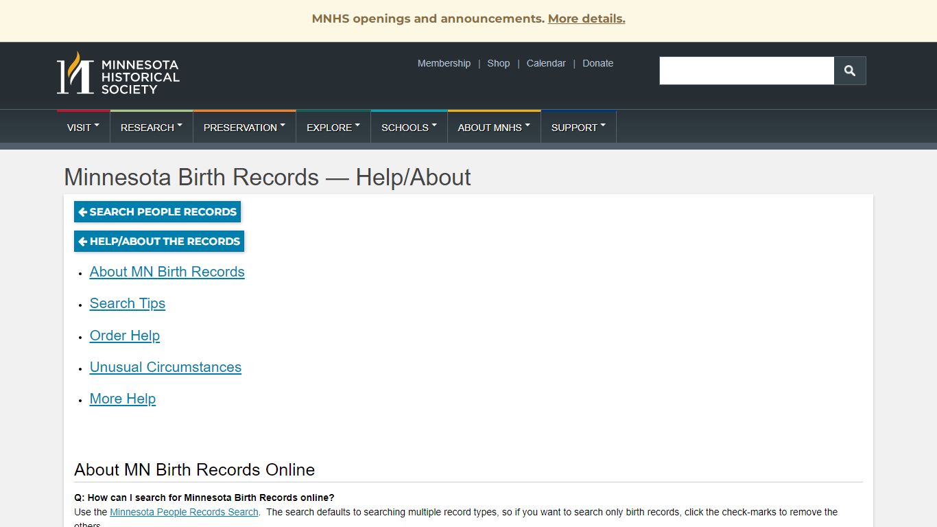 Minnesota Birth Records — Help/About | Minnesota ...