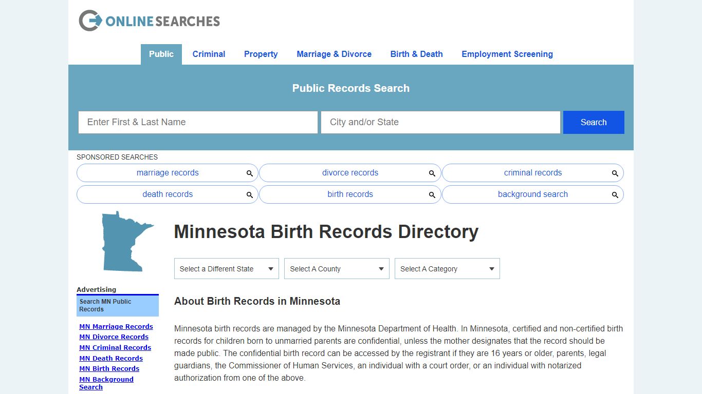 Minnesota Birth Records Search Directory